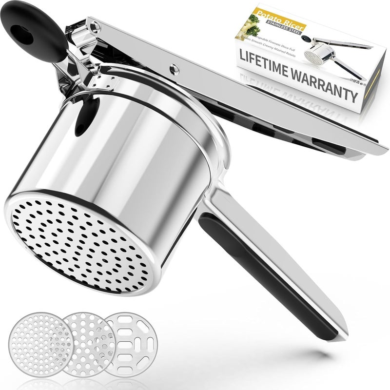BAPOTH Potato Ricer, Ricer for Mashed Potatoes, 3 Replaceable Discs Potato Masher Stainless Steel for thin/medium/thick Fluffy Mashed Potatoes, Heavy Duty Spaetzle Maker, Dishwasher Safe - Image 1